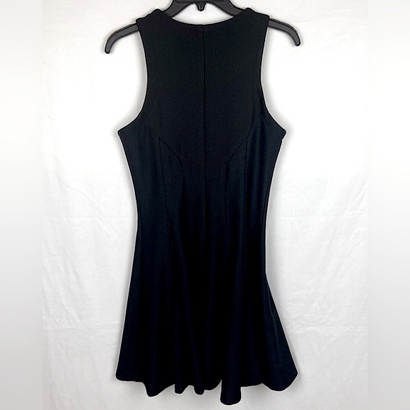 Black Waffle Knit Bar III Metallic Gold Zipper Fit&Flare Midi Skater Dress SZ XL - Picture 7 of 14